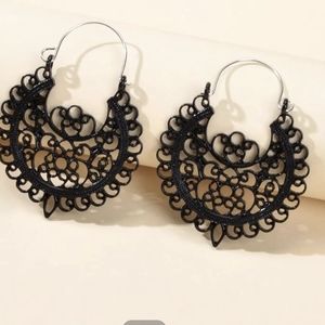 Black filigree laced hoop earrings